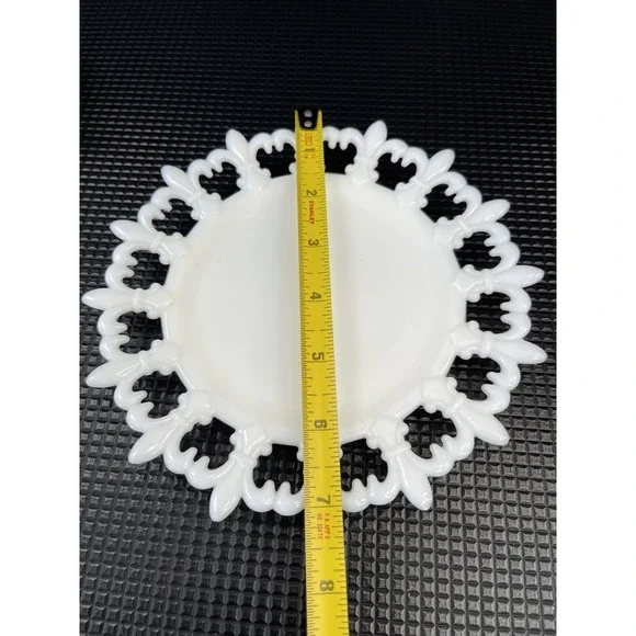 Milk Glass Fenton Hobnail‎ Candy Dish, Reticulated Plate & Goblet Set Of 3 - Picture 7 of 11